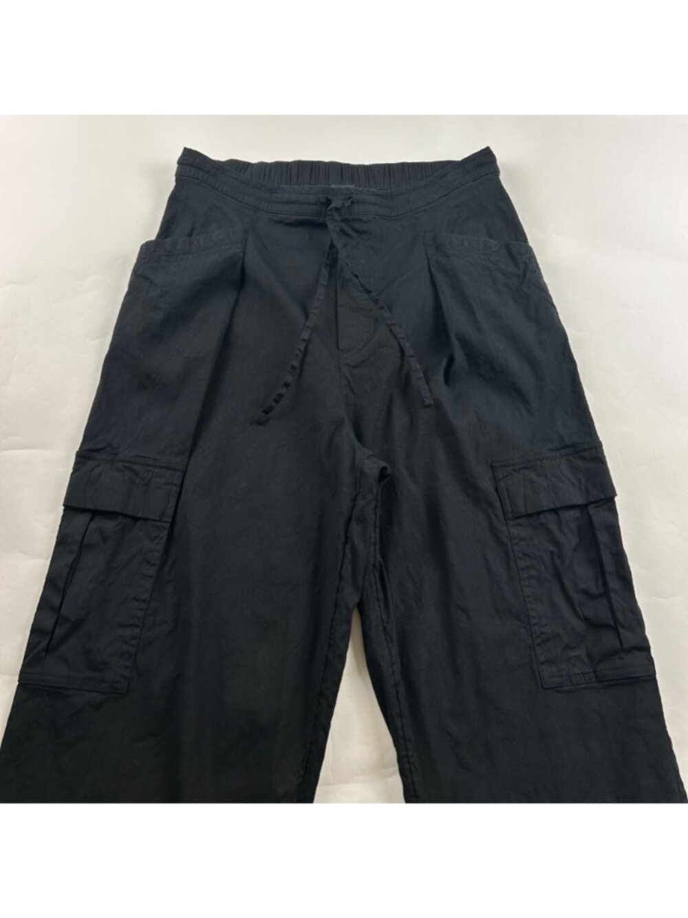Athleta Black Linen Blend Paradise Relaxed Straight Leg Cargo Pant XS - Picture 3 of 8